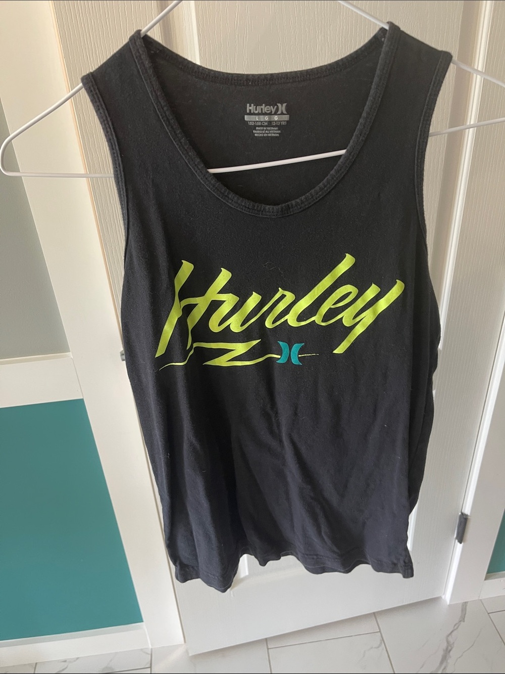 Hurley Black Tank Top with Neon Yellow Logo